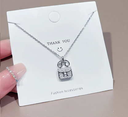 Sparkling Lock Pendant Necklace – Silver Plated
